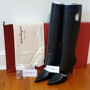 Salvatore Ferragamo Tall Nero Cut-Out Boot Black 8.5M